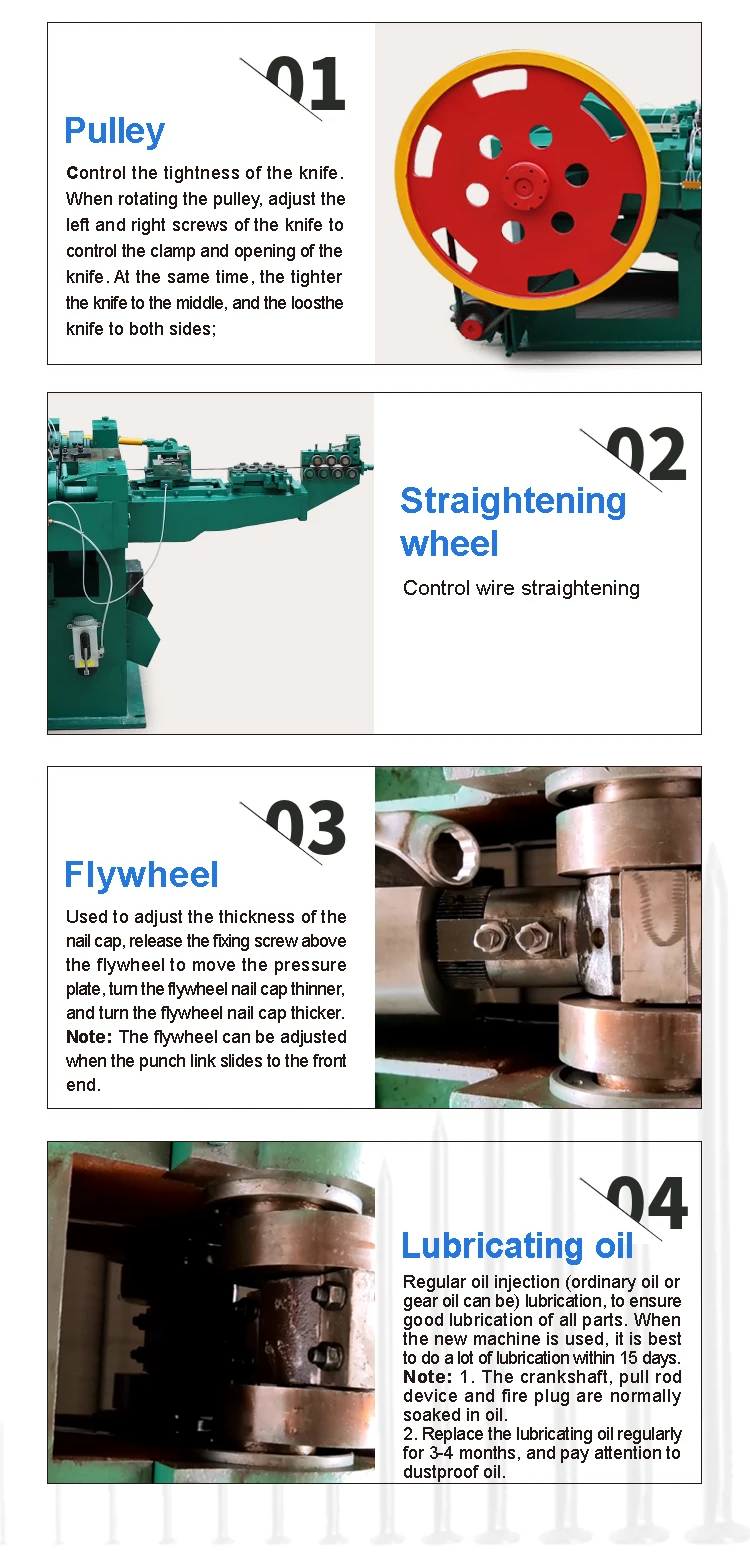 round nail making machine spare parts detailed display